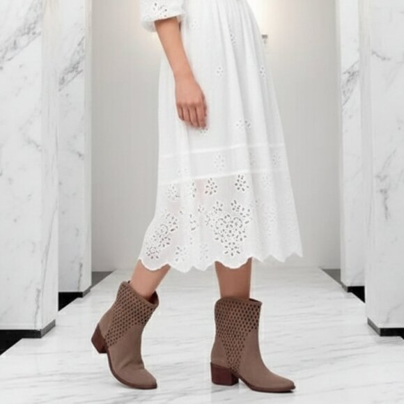 NWOT Kaanas Warsaw Perforated Suede Bootie in Tobacco Gray - Picture 1 of 9